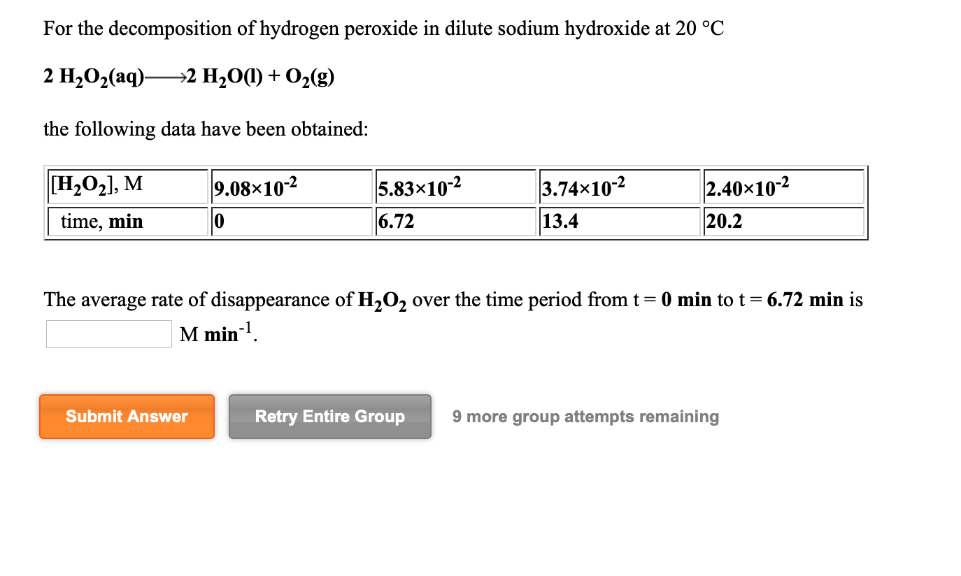 Solved For the of hydrogen peroxide in dilute