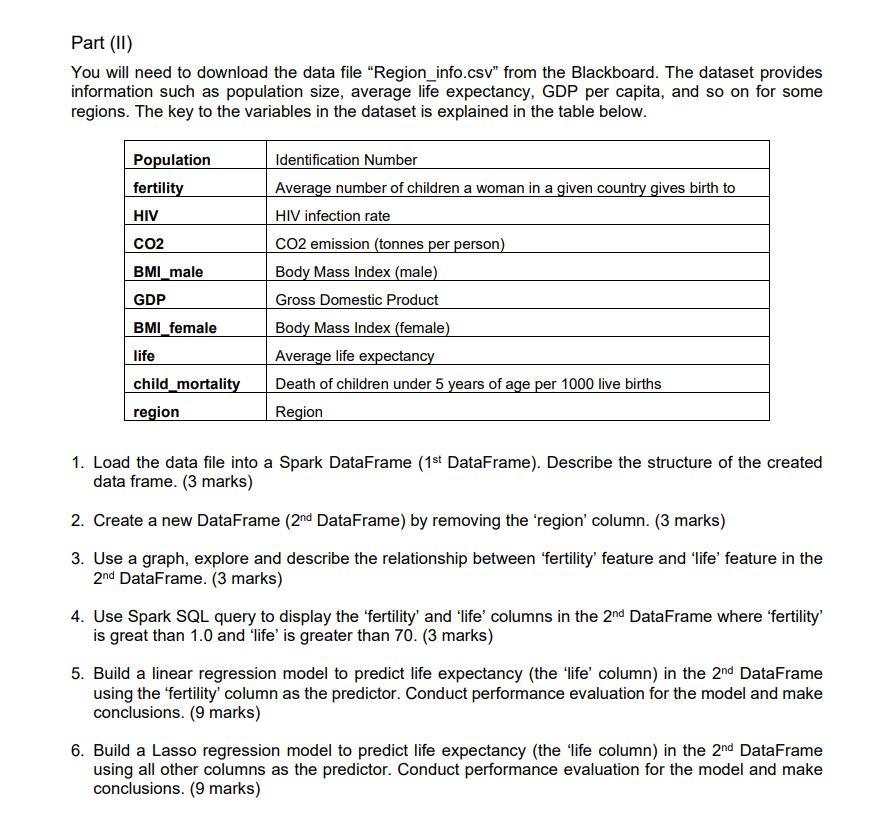 Part (II) You Will Need To Download The Data File | Chegg.com