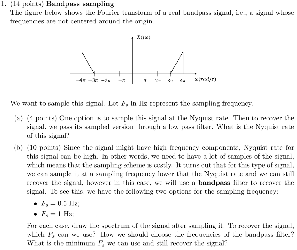 Solved 1. (14 points) Bandpass sampling The figure below