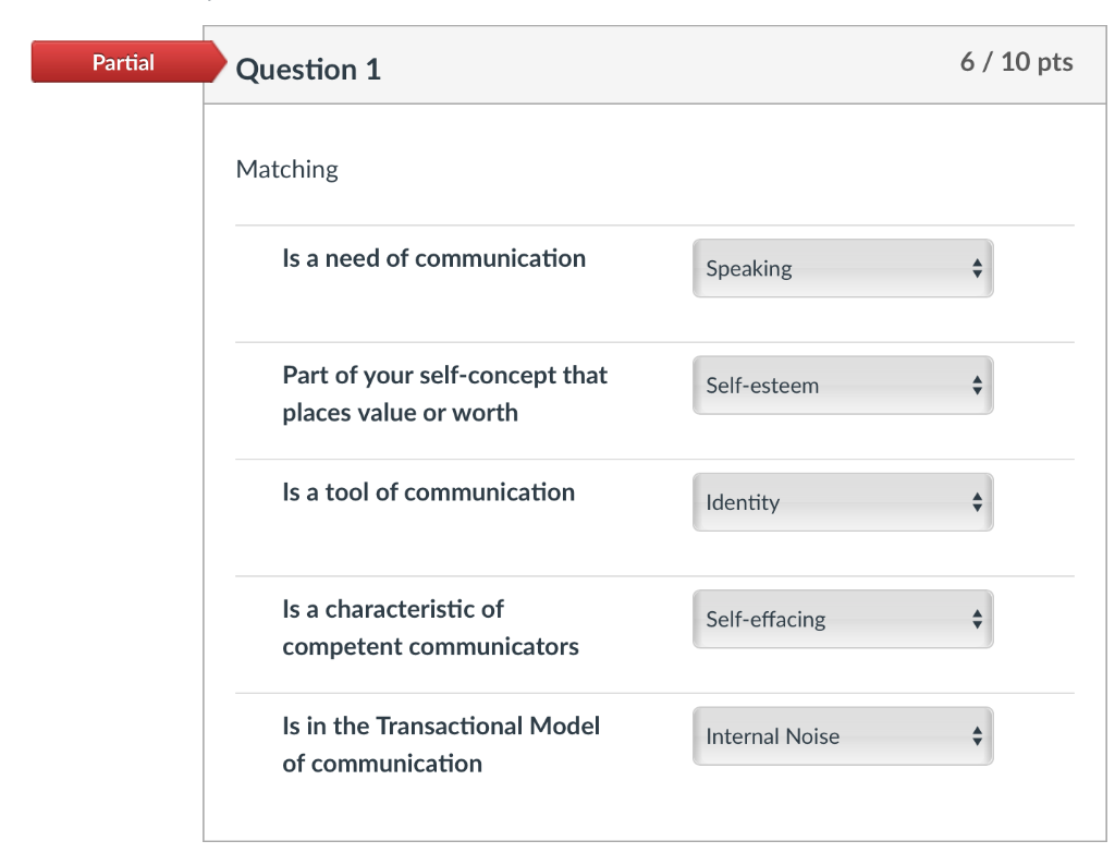 Solved Partial Question 1 6 / 10 pts Matching Is a need of | Chegg.com