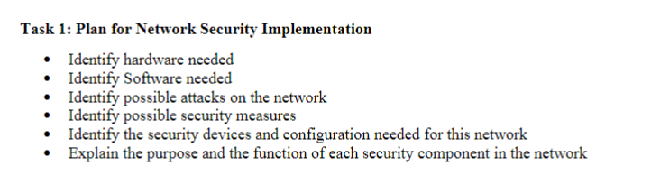 Solved Task 1: Plan for Network Security Implementation • | Chegg.com