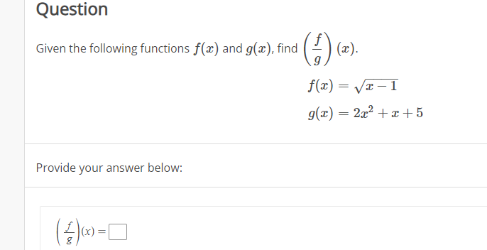 Solved Given the following functions f(x) and g(x), find | Chegg.com