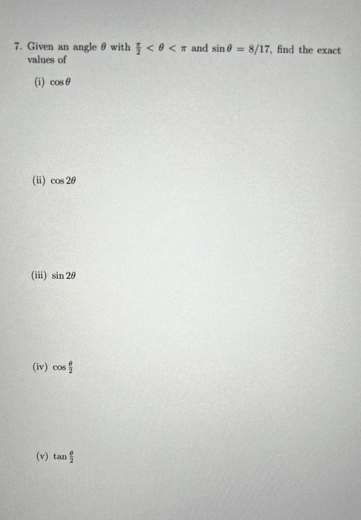 Solved 7. Given an angle θ with 2π