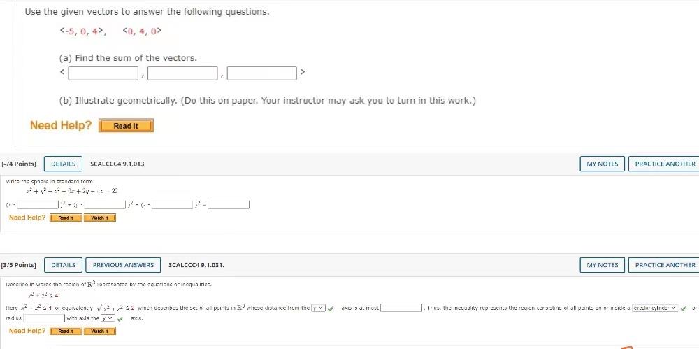 Solved Use the given vectors to answer the following | Chegg.com