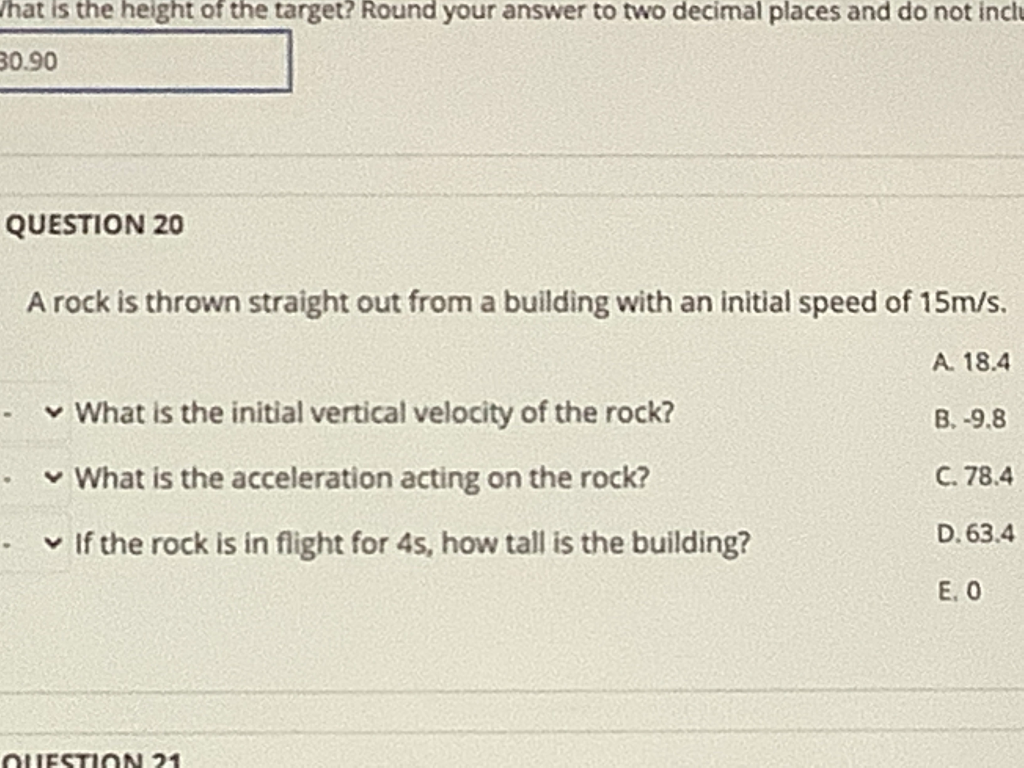 Solved A rock is thrown straight out from a building with an | Chegg.com