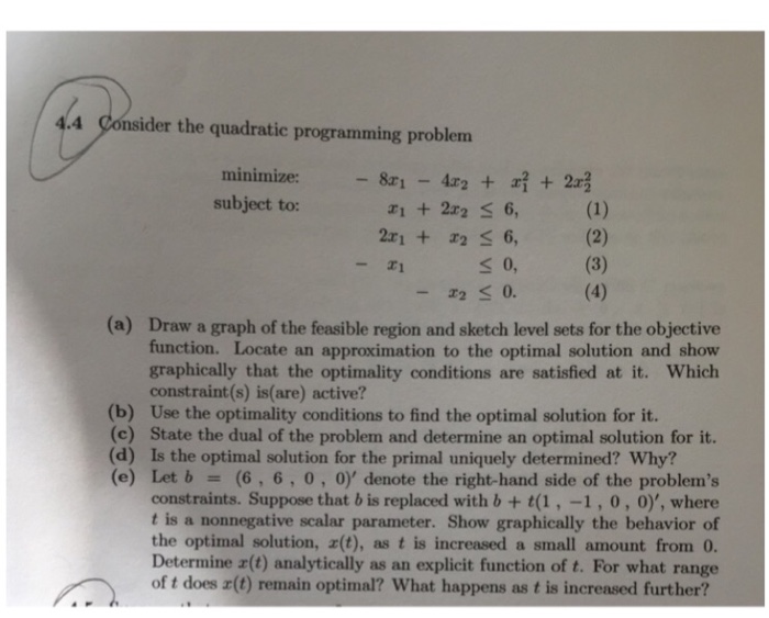 Solved 4.4 Consider The Quadratic Programming Problem | Chegg.com