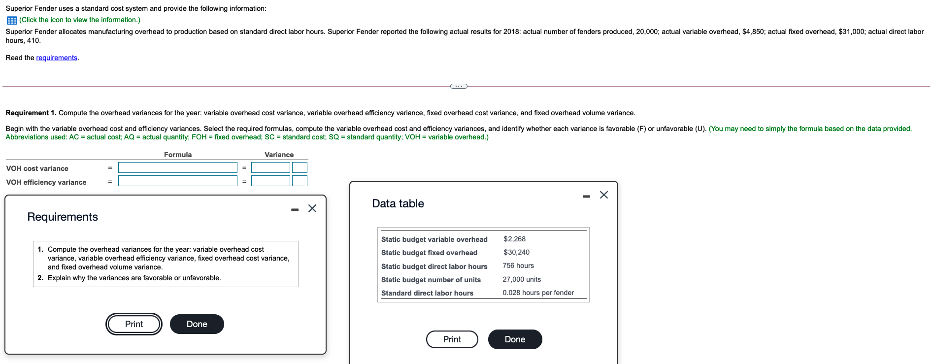 Solved Superior Fender uses a standard cost system and