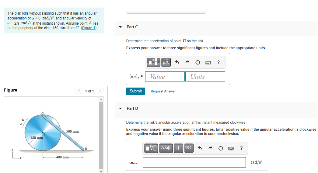 Solved The disk rolls without slipping such that it has an | Chegg.com