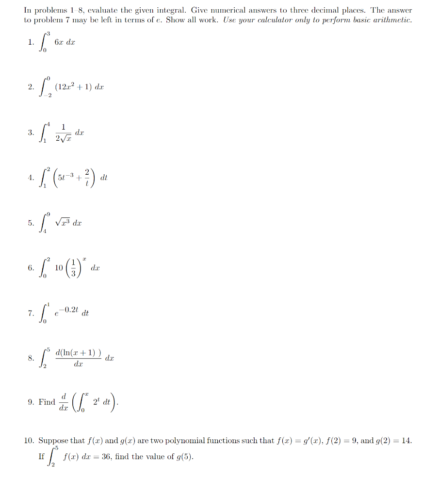 Solved In problems 18 , evaluate the given integral. Give | Chegg.com