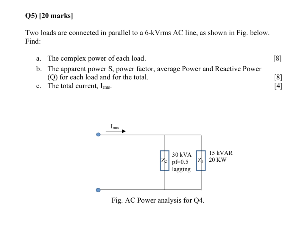 Solved Q5) (20 marks] Two loads are connected in parallel to | Chegg.com