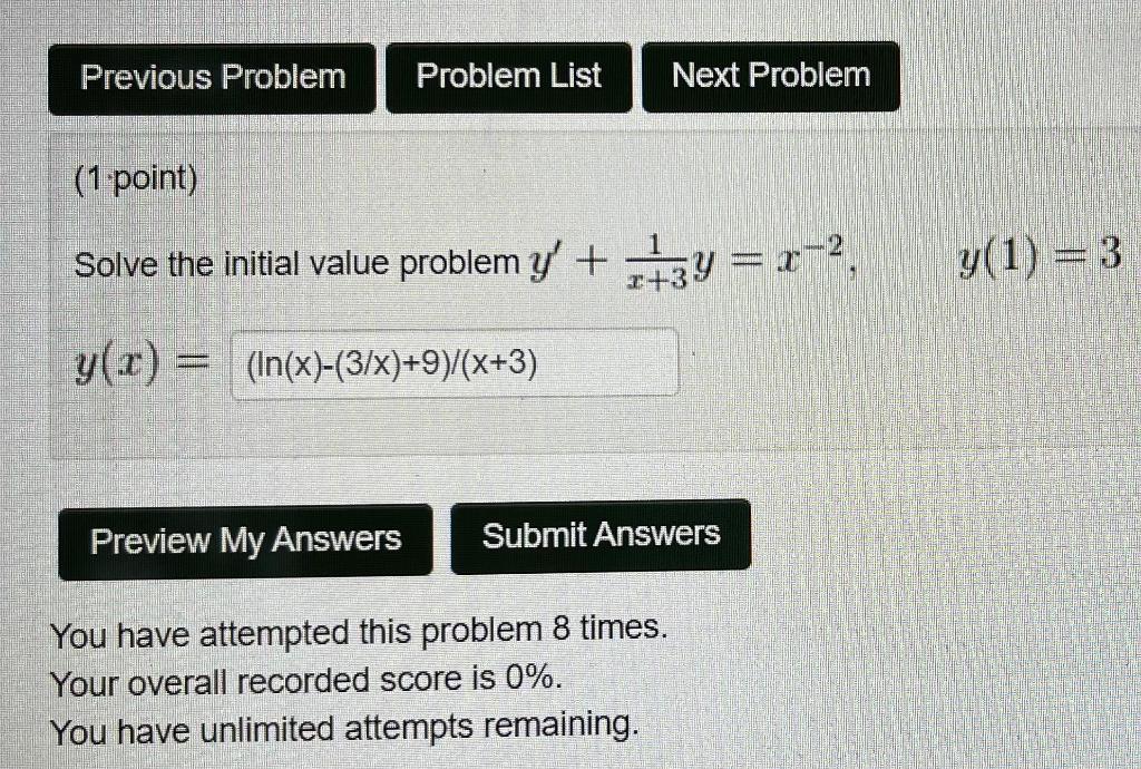 Solved Previous Problem Problem List Next Problem (1 point) | Chegg.com