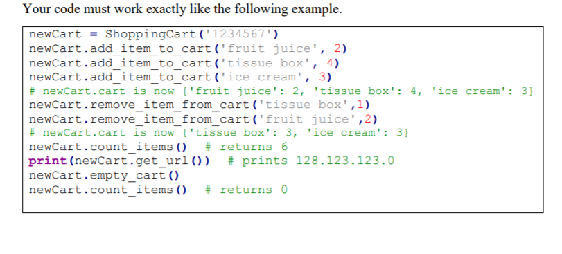 Solved Question 3. Create a ShoppingCart class. The class | Chegg.com