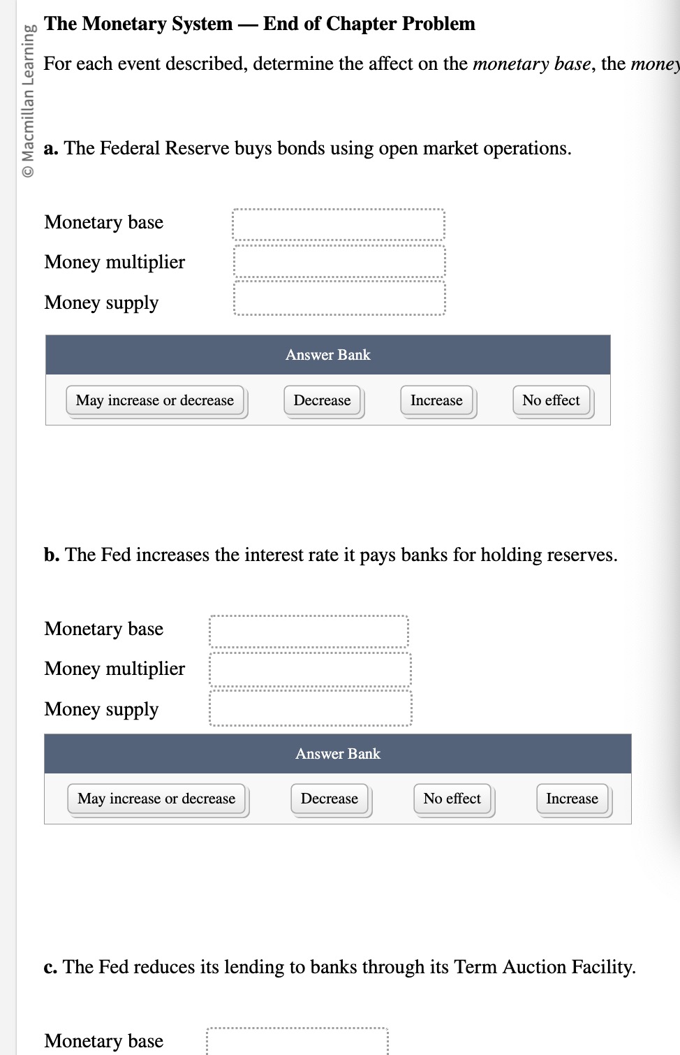 Solved The Monetary System — ﻿End Of Chapter ProblemFor Each | Chegg.com