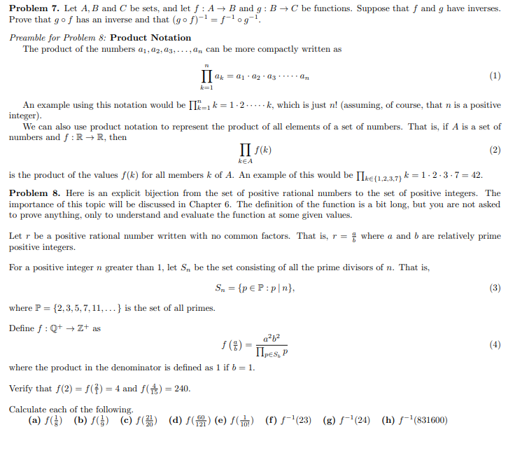 Solved Problem 7. ﻿Let A,B ﻿and C ﻿be sets, and let f:A→B | Chegg.com