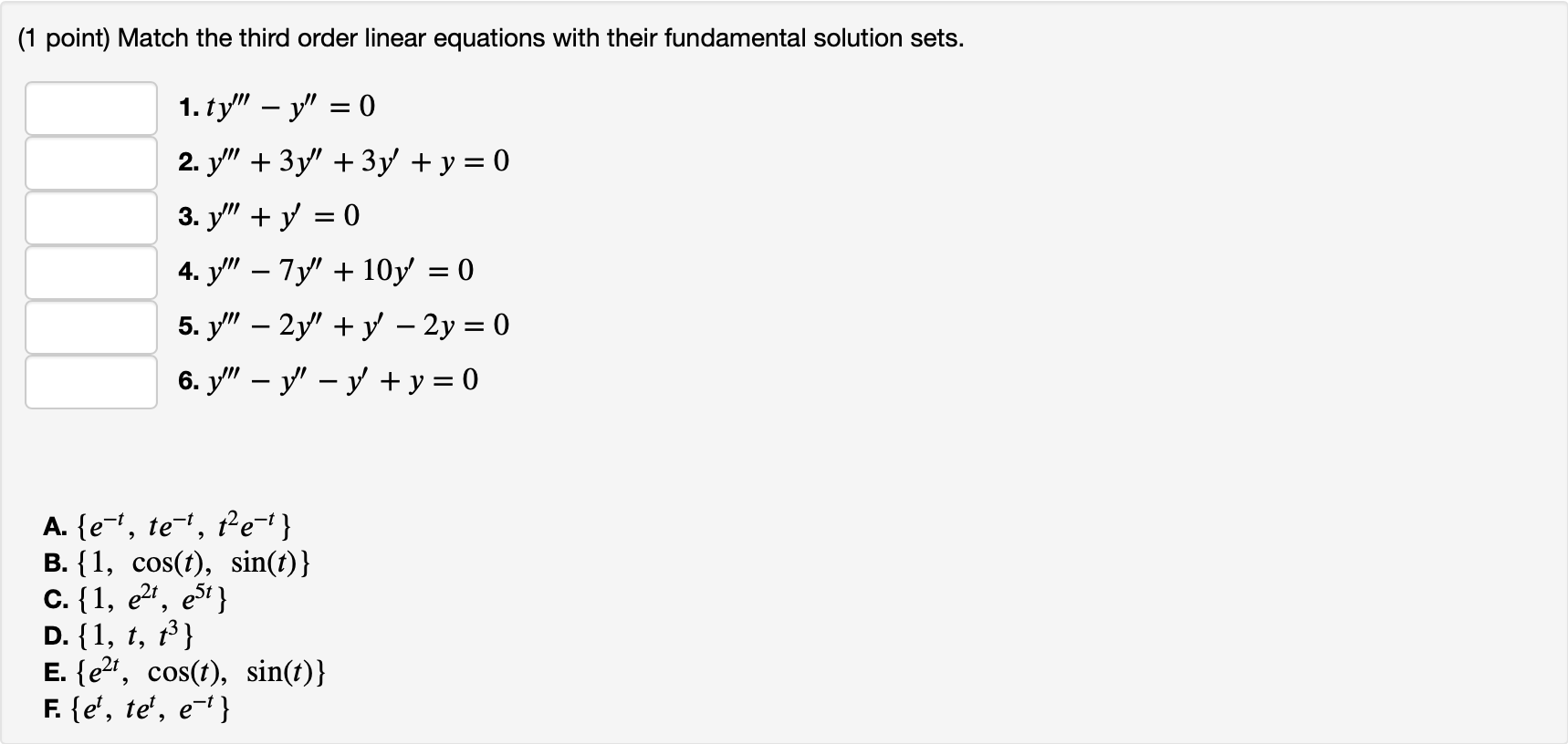 Solved (1 point) Match the third order linear equations with | Chegg.com