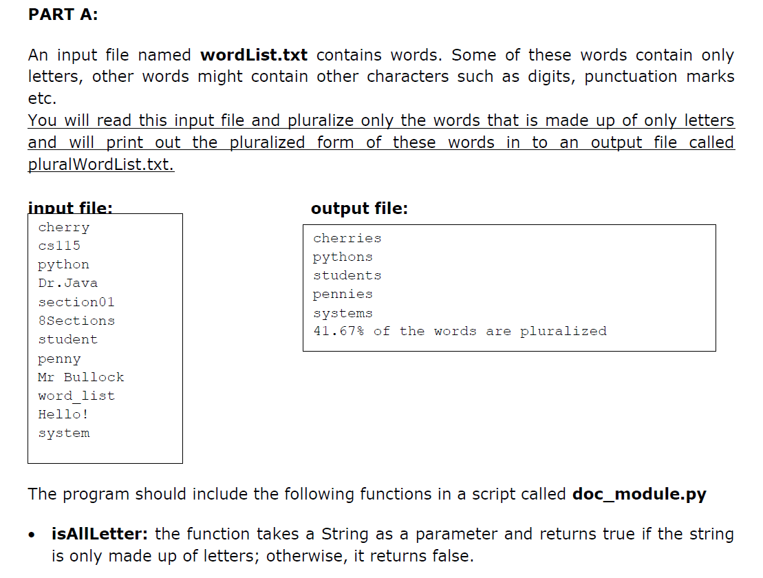 Part A An Input File Named Wordlist Txt Contains Chegg Com