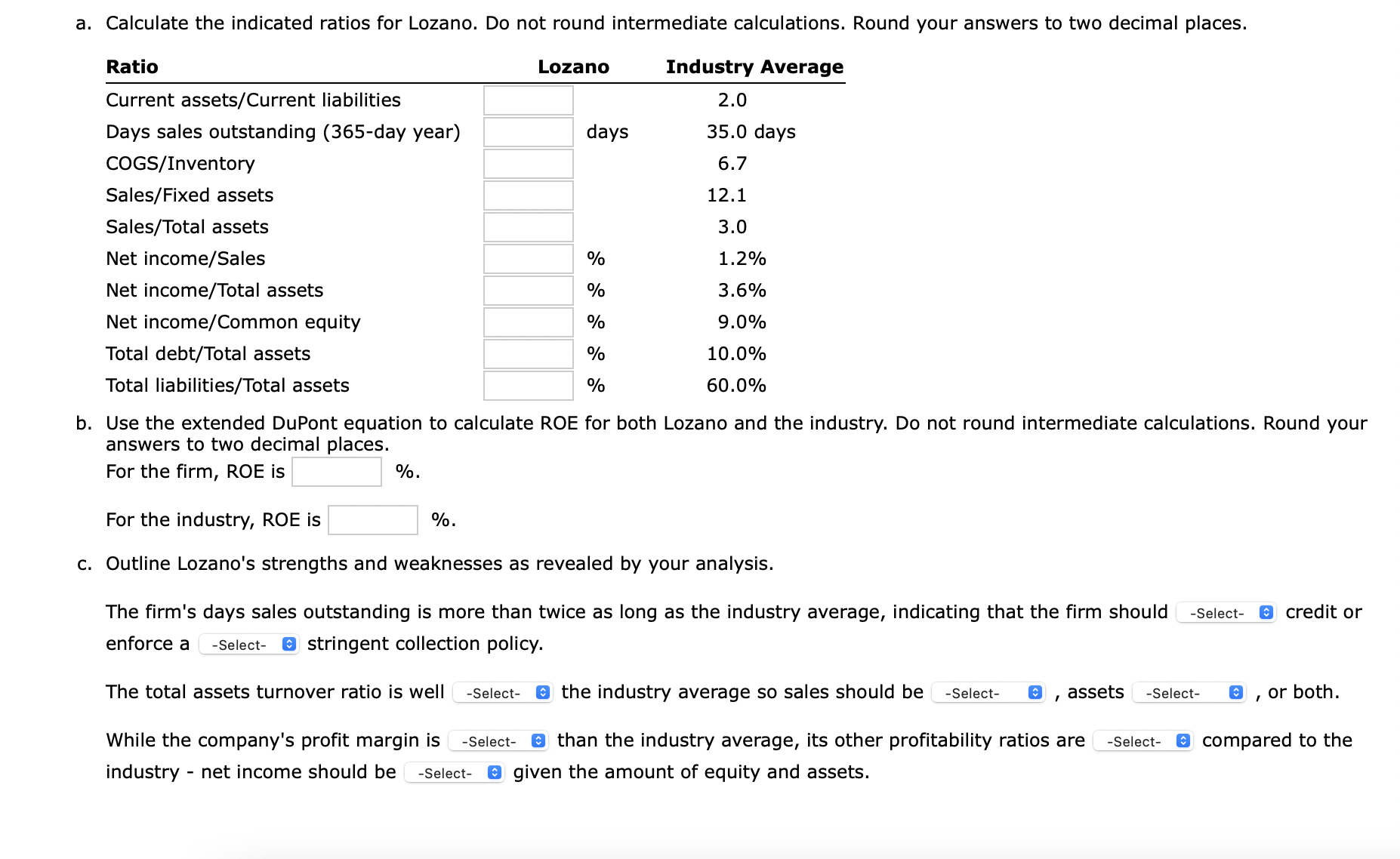 Solved Comprehensive Ratio Analysis Data for Lozano Chip | Chegg.com