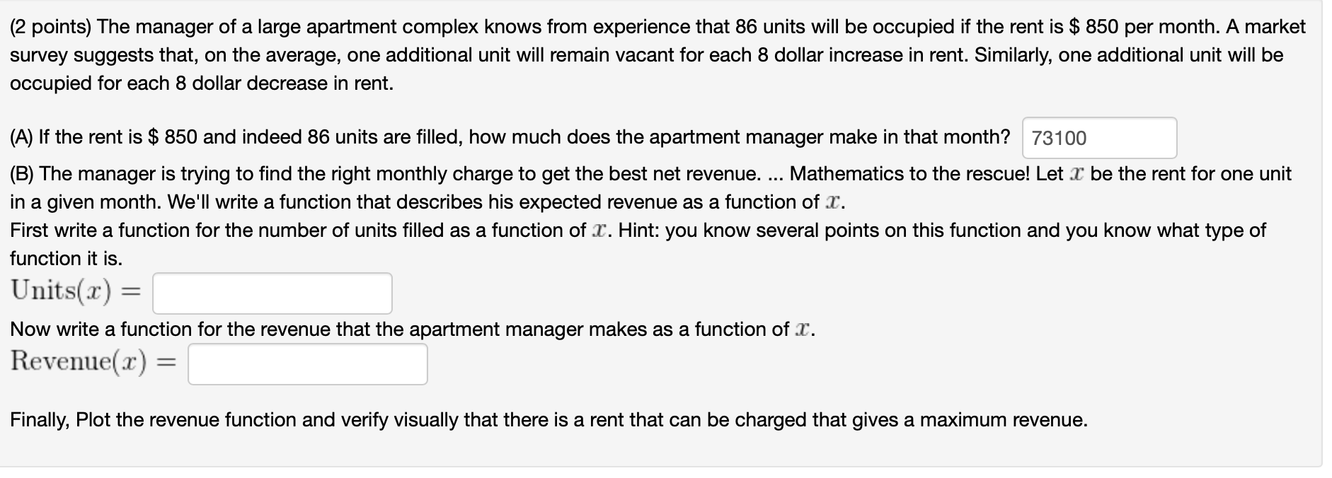 Solved ( 2 points) The manager of a large apartment complex | Chegg.com