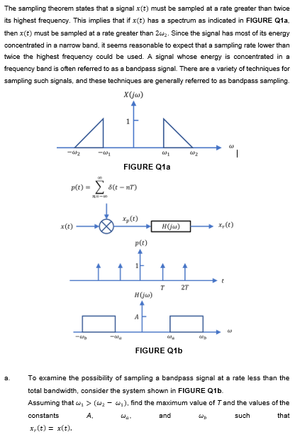 Solved The sampling theorem states that a signal x(t) must | Chegg.com