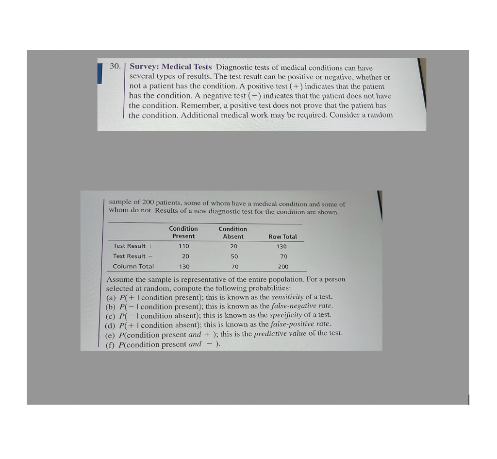 Solved 30. Survey Medical Tests Diagnostic tests of medical
