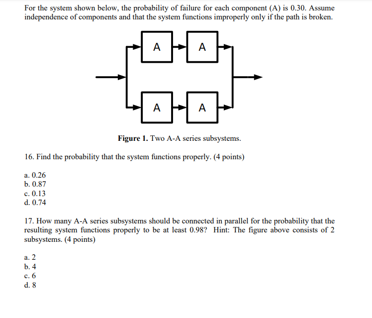 Solved For the system shown below, the probability of | Chegg.com
