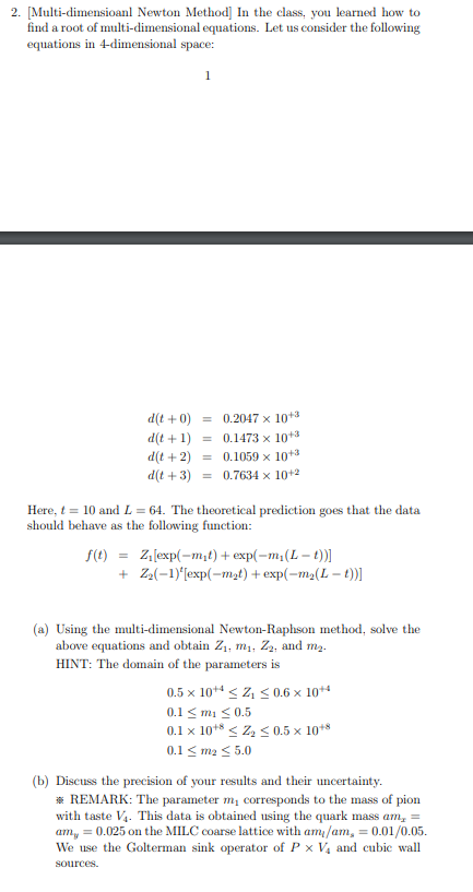 2. [Multi-dimensioanl Newton Method] In The Class, | Chegg.com