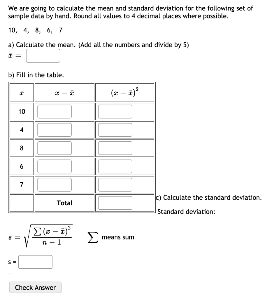 Solved We are going to calculate the mean and standard | Chegg.com