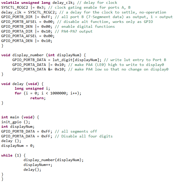 [7 Marks] Here is given a C code to display 0 to 9 on | Chegg.com