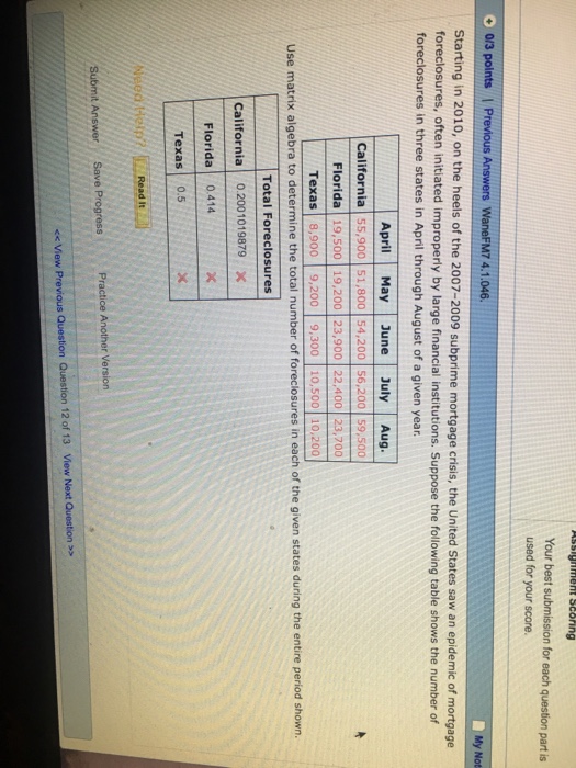 Solved Your Best Submission For Each Question Part Is Used Chegg