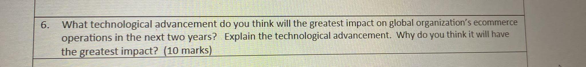 Solved 6. What technological advancement do you think will | Chegg.com