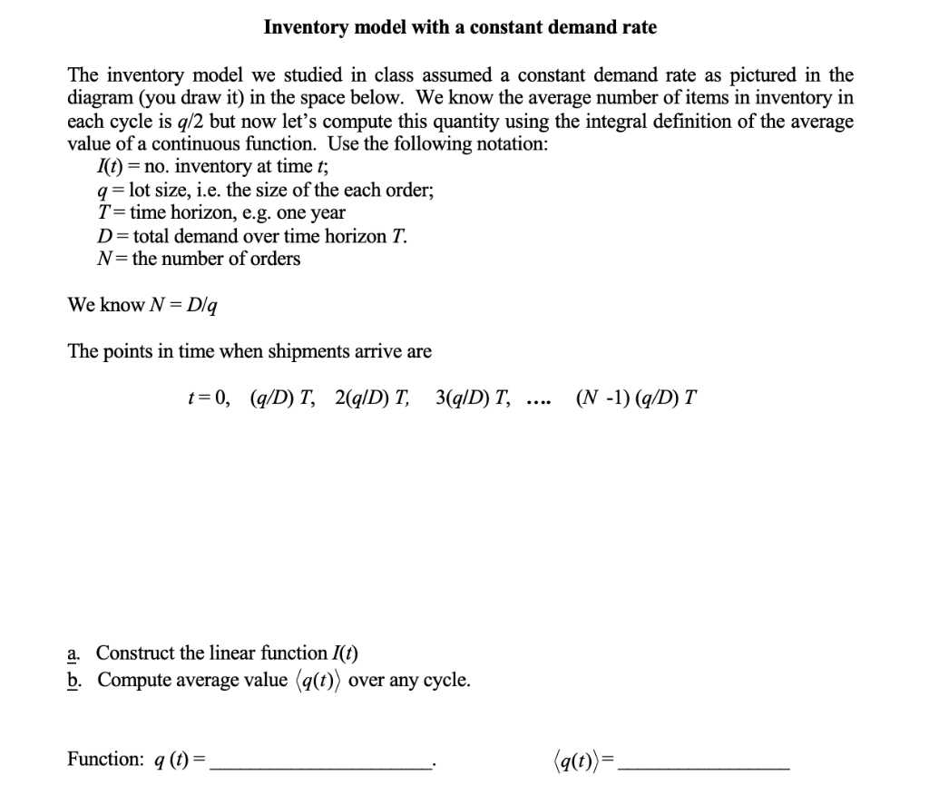 Inventory model with a constant demand rate The | Chegg.com