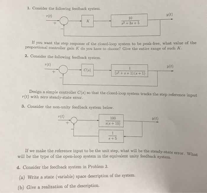 Solved 1. Consider the following feedback system r(t) 10 | Chegg.com
