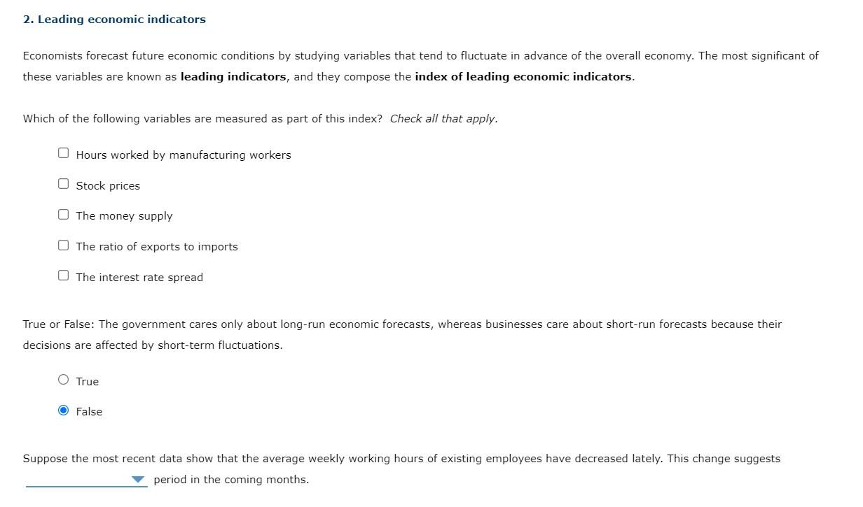 Solved 2. Leading economic indicators Economists forecast | Chegg.com