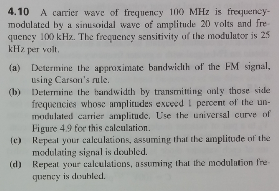 Solved 4.10 A carrier wave of frequency 100 MHz is | Chegg.com