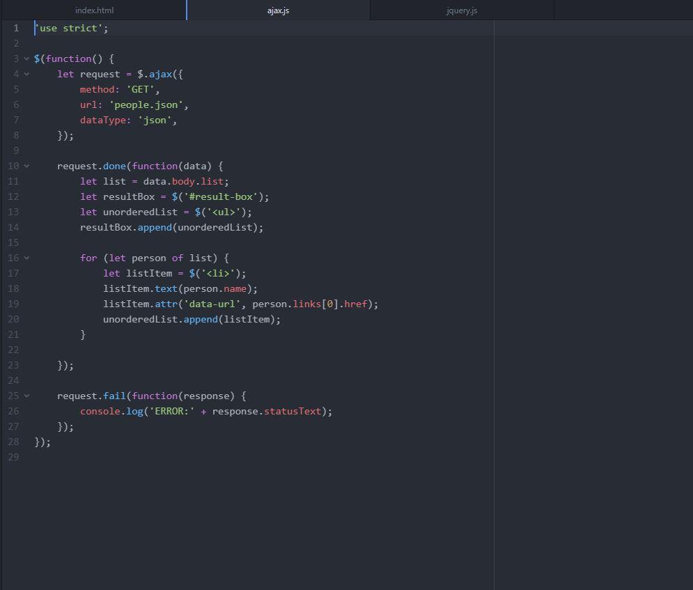 In the lesson, we investigate making an AJAX request | Chegg.com