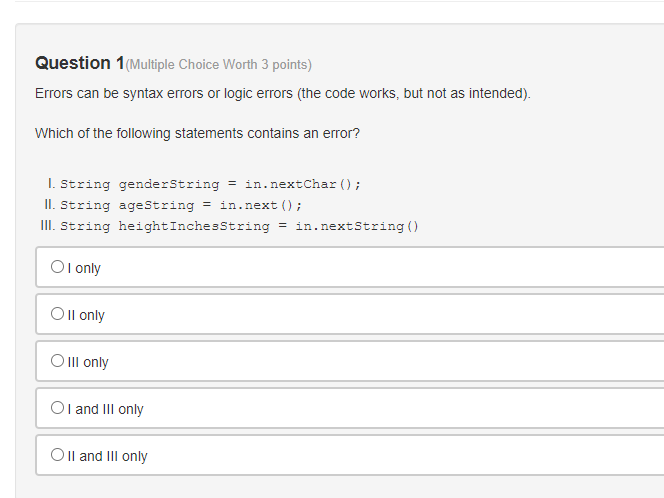 Solved Question 1(Multiple Choice Worth 3 points) Errors can | Chegg.com