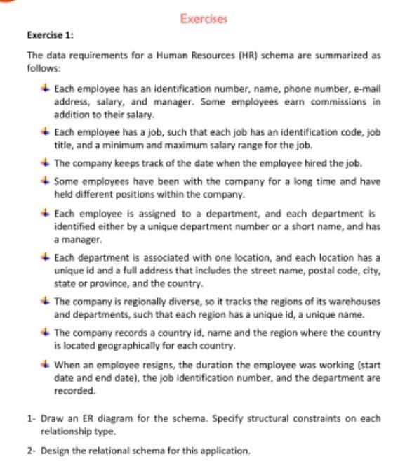 Solved Exercises Exercise 1: The data requirements for a | Chegg.com