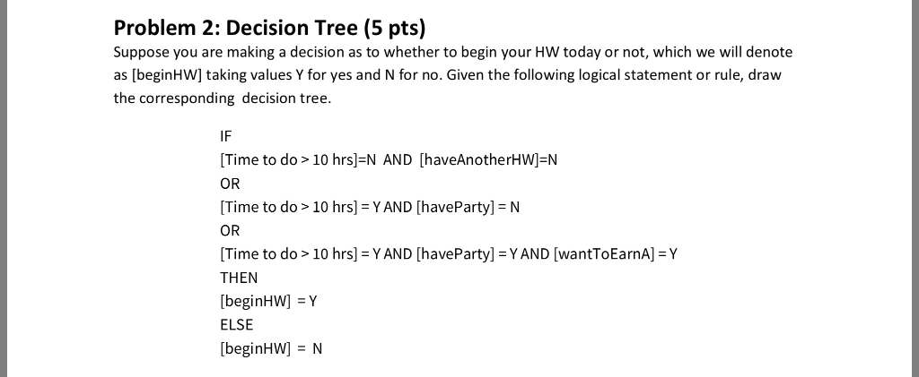 Solved Problem 2: Decision Tree (5 pts) Suppose you are | Chegg.com