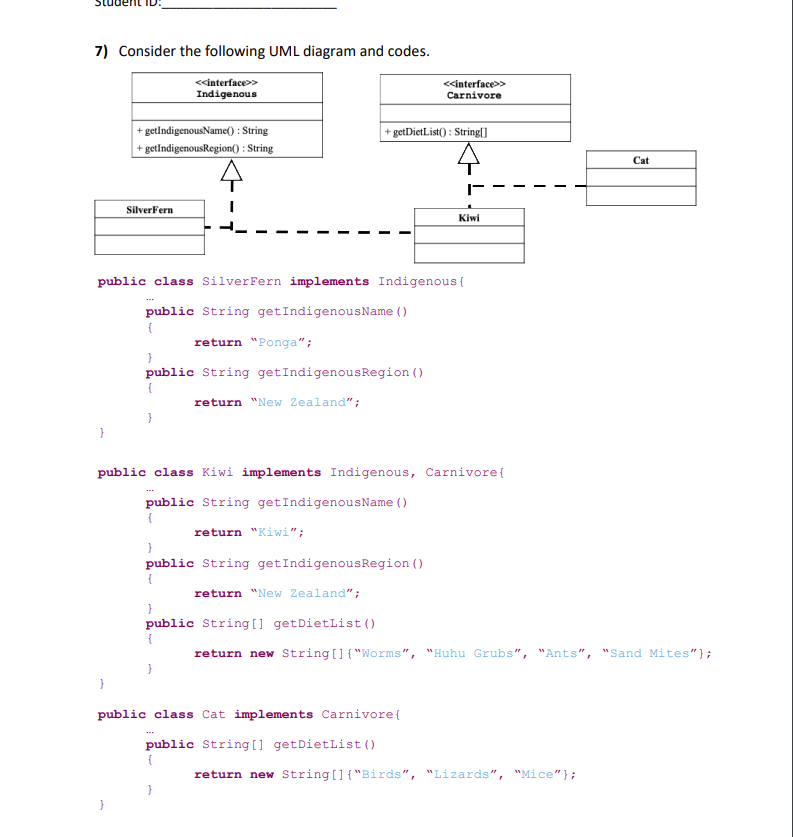 Solved StudenL 7) Consider the following UML diagram and | Chegg.com