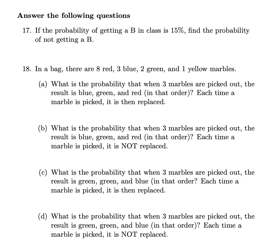 Solved Answer the following questions 17. If the probability | Chegg.com