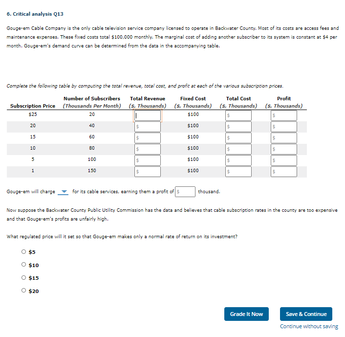 Solved 6. Critical analysis Q13 Gouge-em Cable Company is | Chegg.com