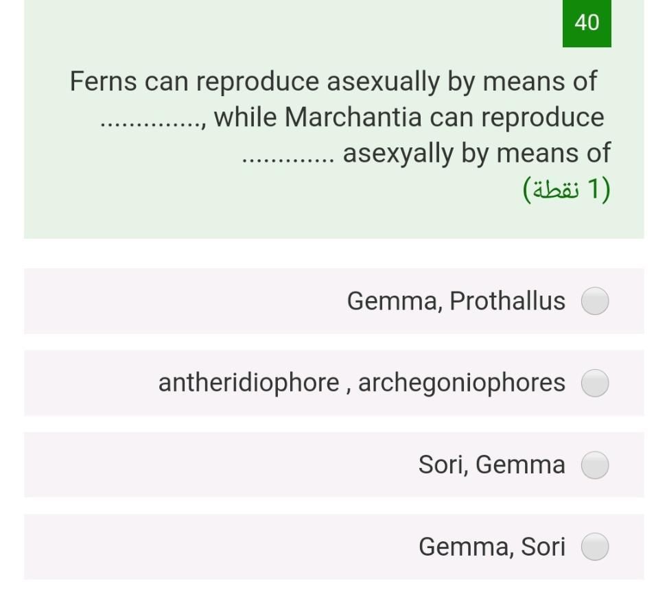 Solved 40 Ferns can reproduce asexually by means of