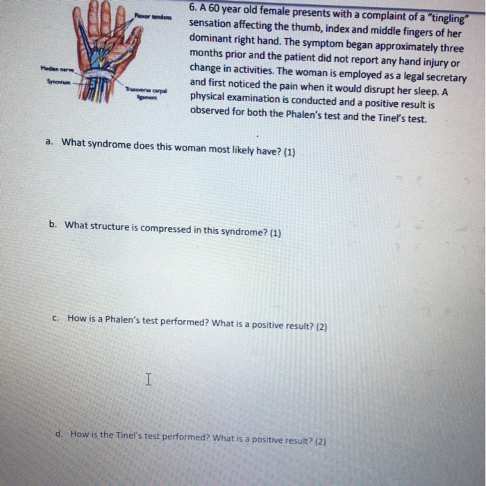 Solved 6. A 60 year old female presents with a complaint of | Chegg.com
