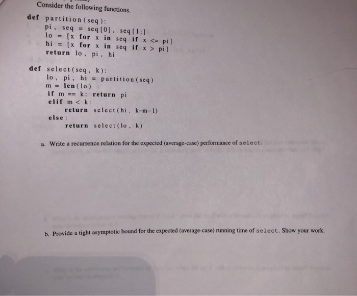 Solved Consider the following functions. def partition | Chegg.com