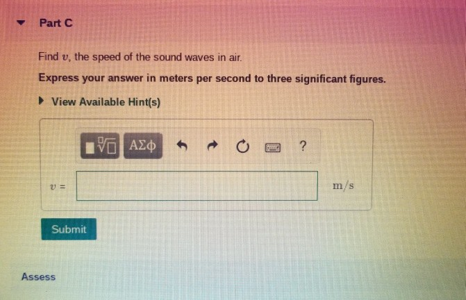 Solved Part C Find v, the speed of the sound waves in | Chegg.com