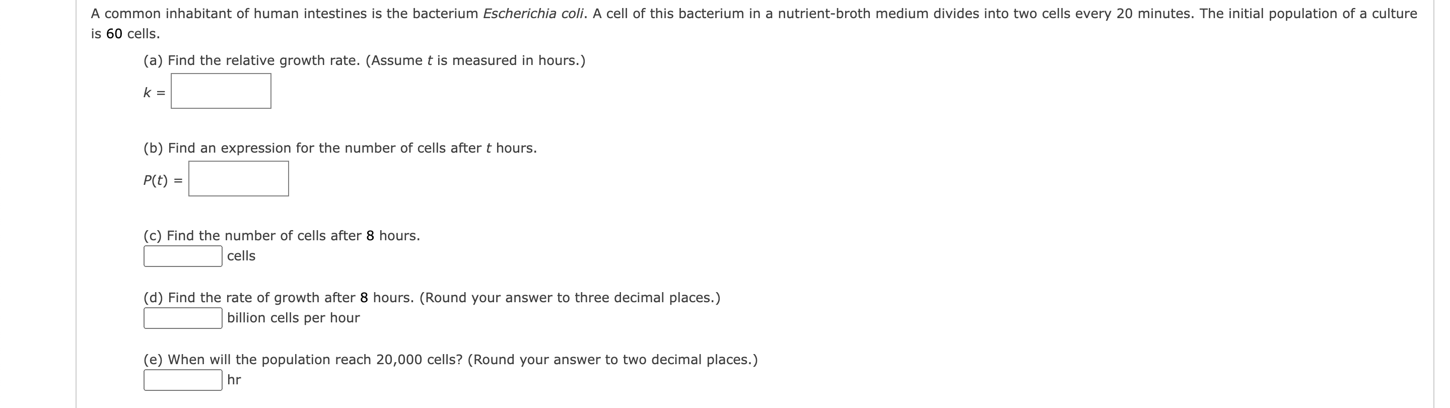 Solved is 60 cells. (a) Find the relative growth rate. | Chegg.com