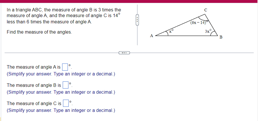 Solved In A Triangle ABC, The Measure Of Angle B Is 3 Times | Chegg.com