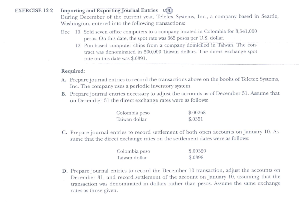 Solved EXERCISE 12-2 Importing and Exporting Journal Entries | Chegg.com