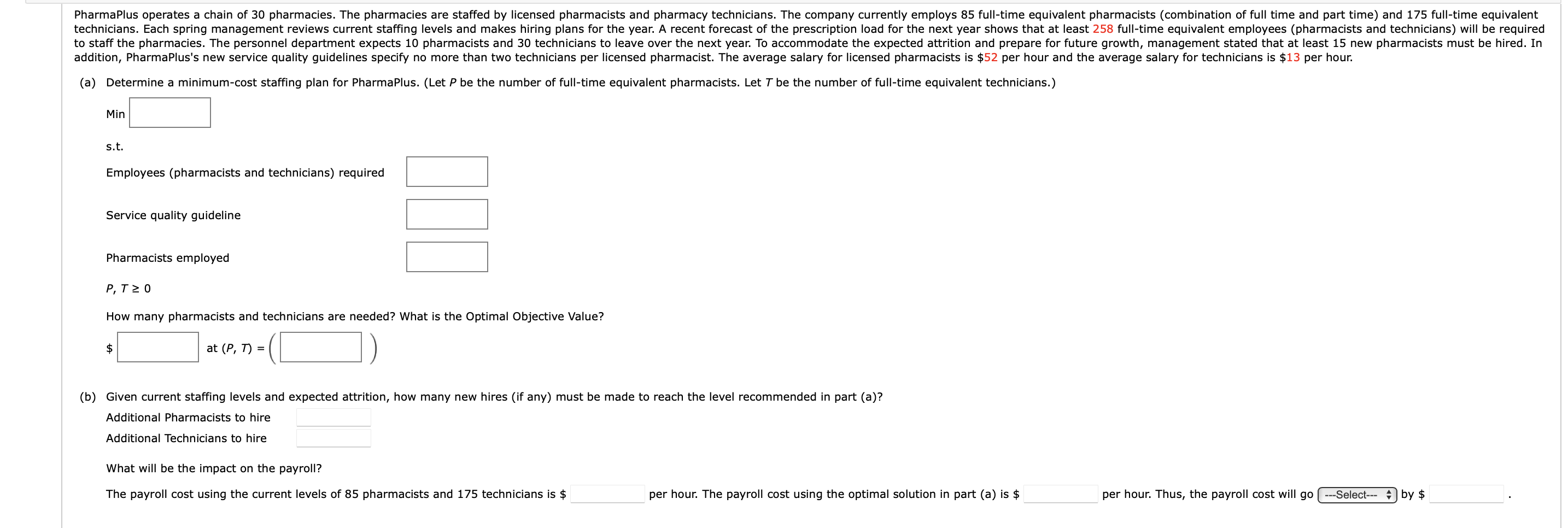 Solved s.t. Employees (pharmacists and technicians) required | Chegg.com