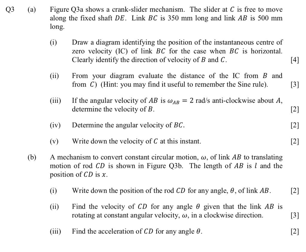 Solved Q3 (a) Figure Q3a shows a crank-slider mechanism. The | Chegg.com
